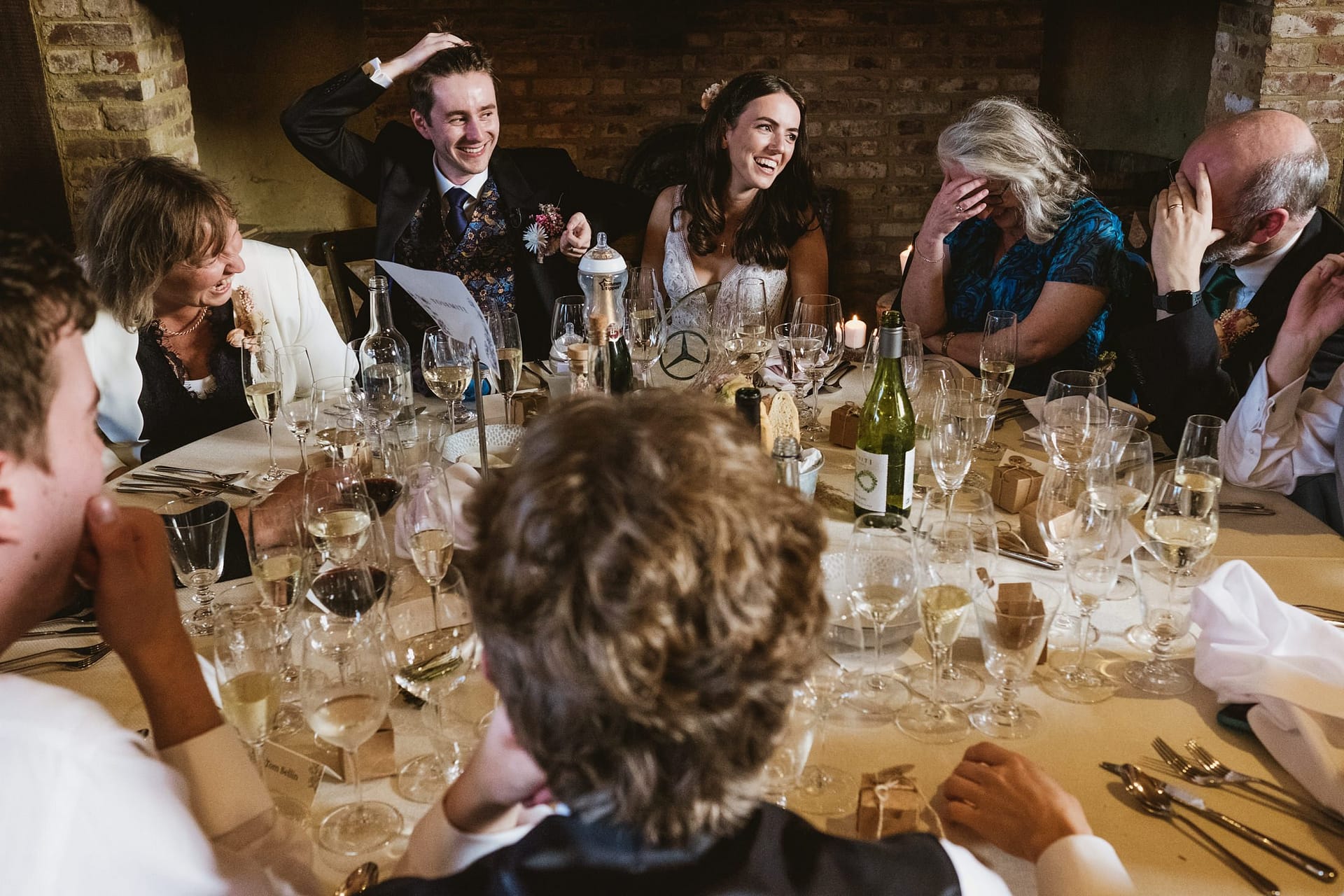 bride and groom reactions from the speeches at high billinghurst farm