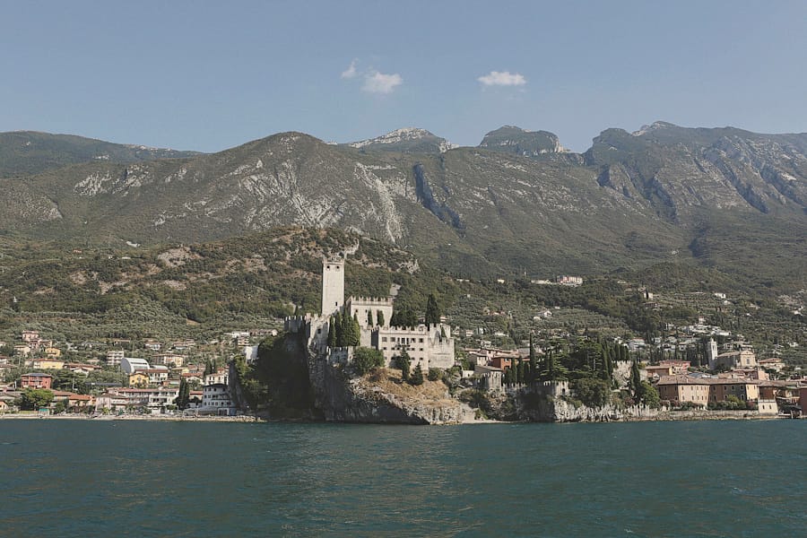 Malcesine Castle as seen from the lake during an Italian Wedding