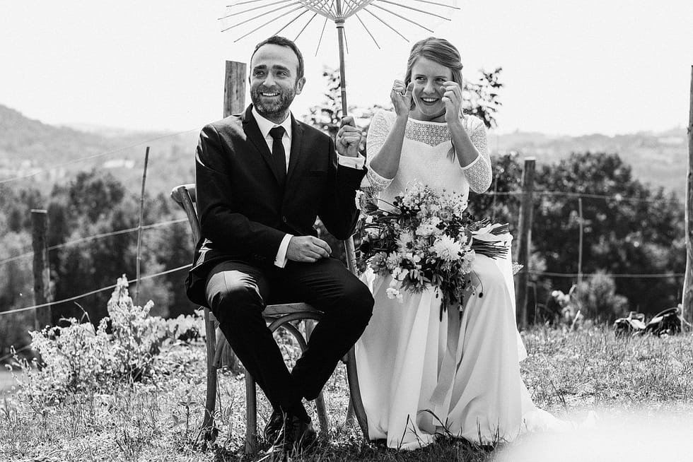 emotional bride and groom, outdoor ceremony at Villa Love