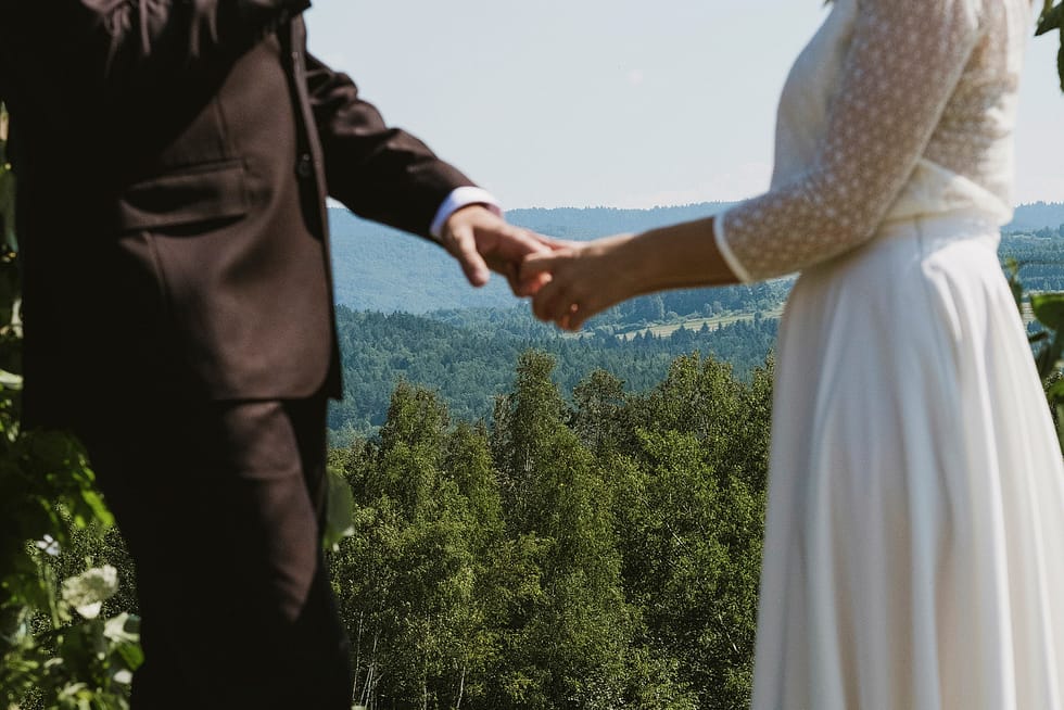 Bride and groom hands and view at Villa Love Krakow